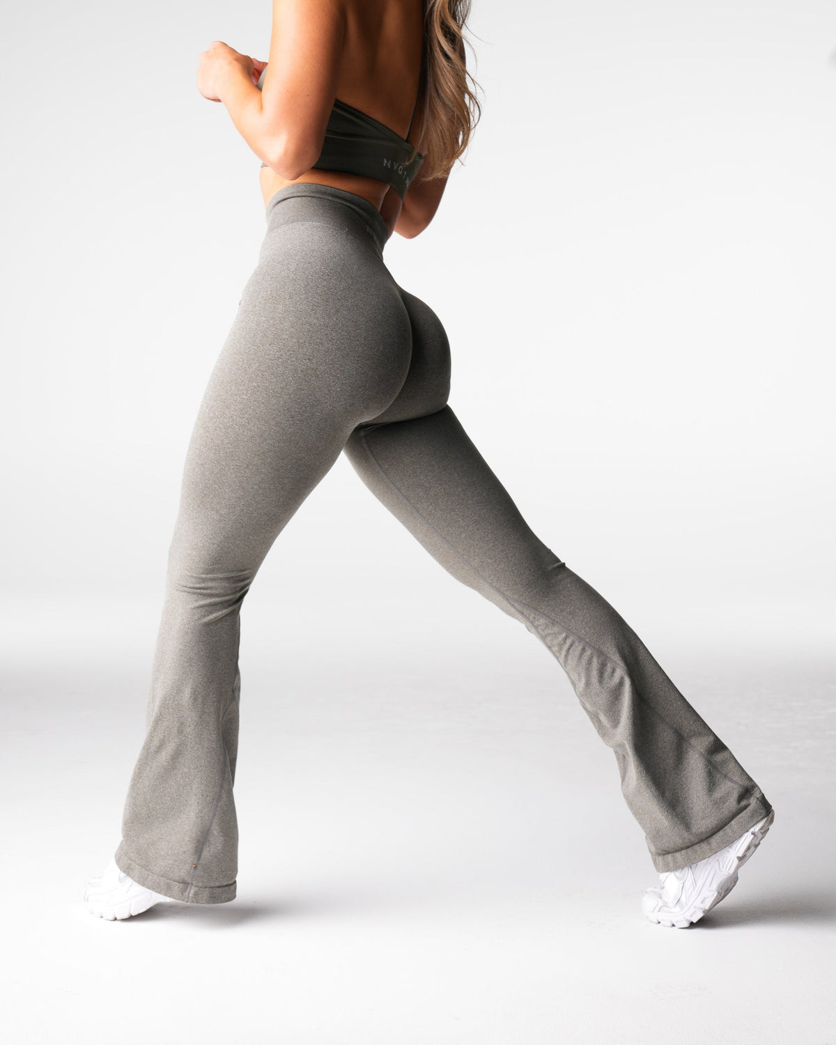 Women Khaki Green Iconic Seamless Flare Leggings | NVGTN