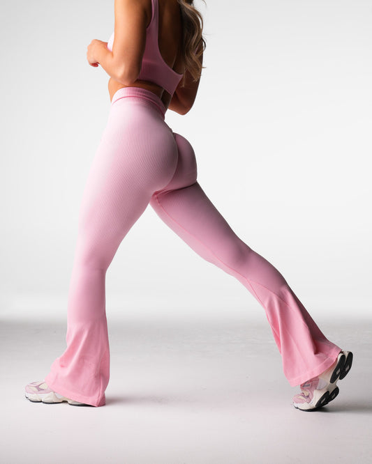 Women Baby Pink Harmony Ribbed Seamless Flare Leggings | NVGTN